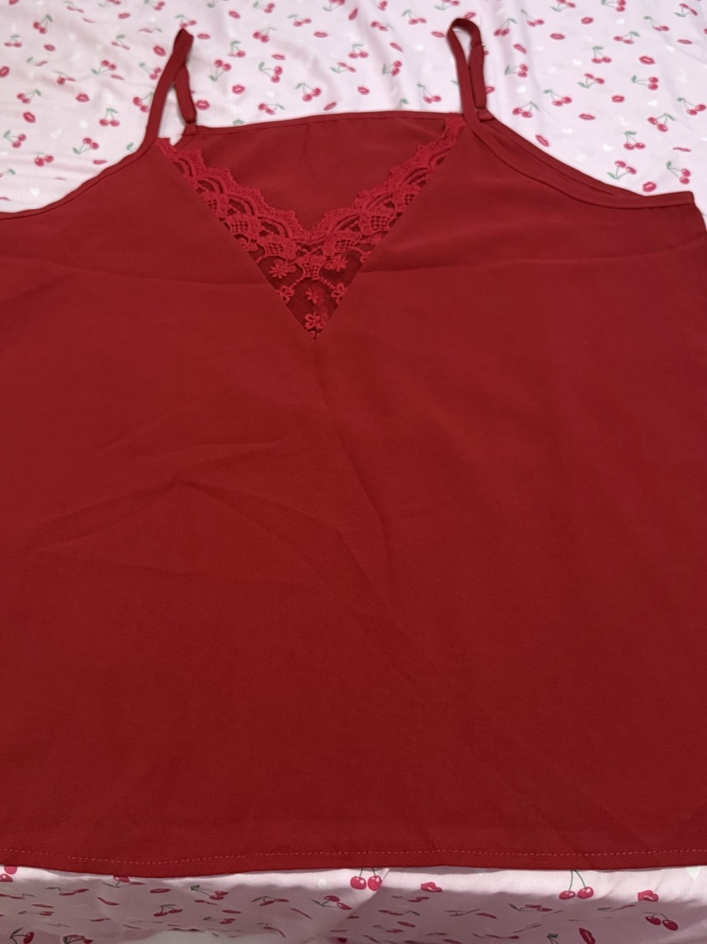 Red Lace Trim Cami Top – Size L